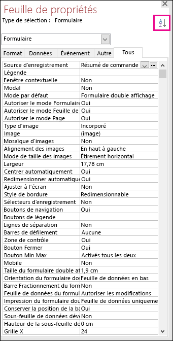 Bouton de tri dans Access 2019